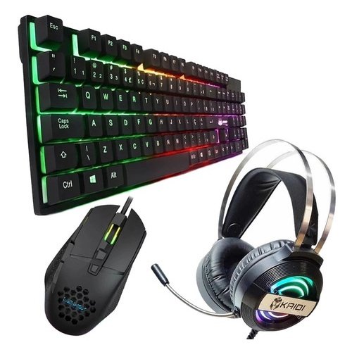 Kit Teclado Mecânico Gamer + Mouse E Fone Led Rgb Abnt2 K200