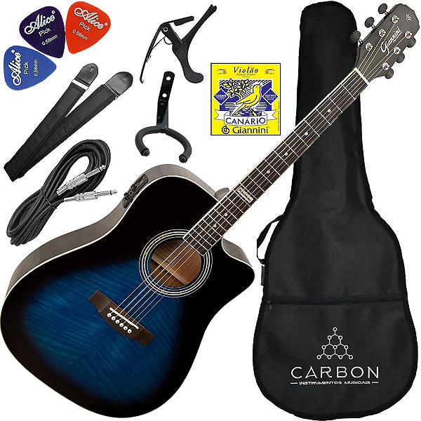 Kit Médio Violão Eletroacústico Folk Aço Giannini Gf1d Dbb