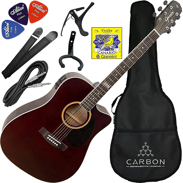 Kit Médio Violão Eletroacústico Folk Aço Giannini Gf1d Tdw