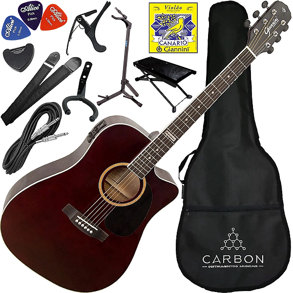 Kit Completo Violão Eletroacústico Folk Giannini Gf1d Tdw