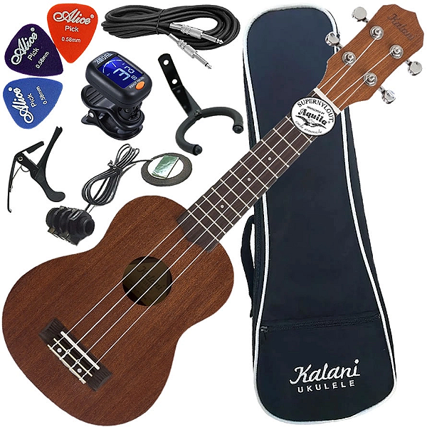 Kit Ukulele Eletroacústico Kalani Soprano Kal200 St + Bag