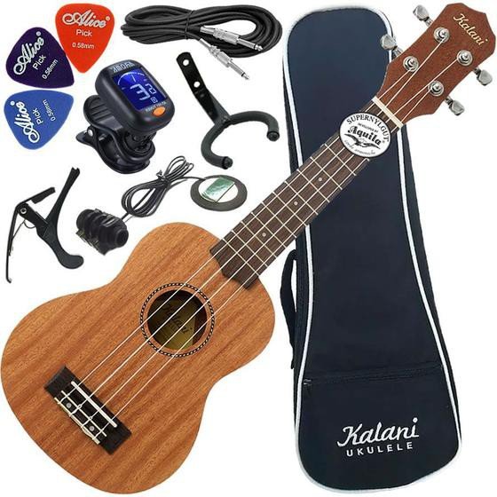 Kit Ukulele Soprano Eletrico Kalani  Kal300 Ss Koa + Bag