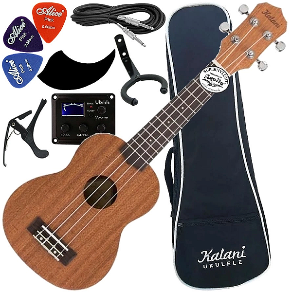 Kit Ukulele Kalani Elétrico Soprano 21 Kal230 Snm Eq C/ Bag