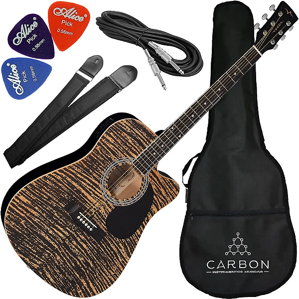 Kit Violão Eletroacústico Vogga Folk Cutaway Vck370 Mf Aço