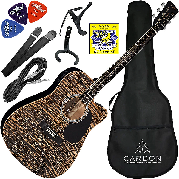 Kit Violão Vogga Eletroacústico Folk Cutaway Vck370 Mf Aço