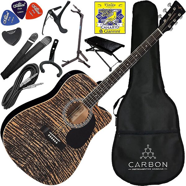 Kit Violão Elétrico Completo Vogga Folk Cutaway Vck370 Mf