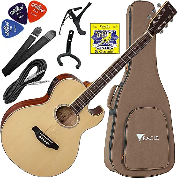 Kit Violão Eletroacústico Aço Eq Promix Eagle Gl36 Satin Nt