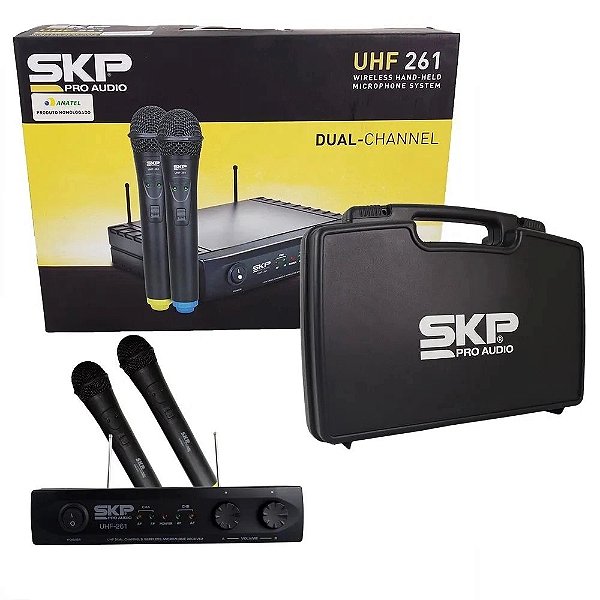 Microfone De Mão Duplo Profissional Sem Fio Skp Uhf 261