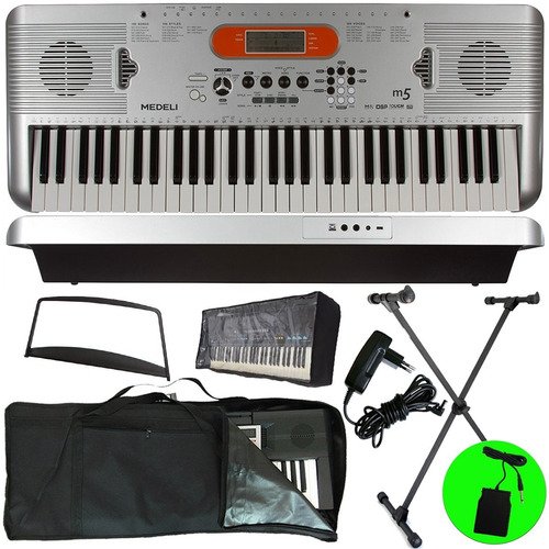 Kit Teclado 61 Teclas Sensitivas Com Acessórios M5 Medeli