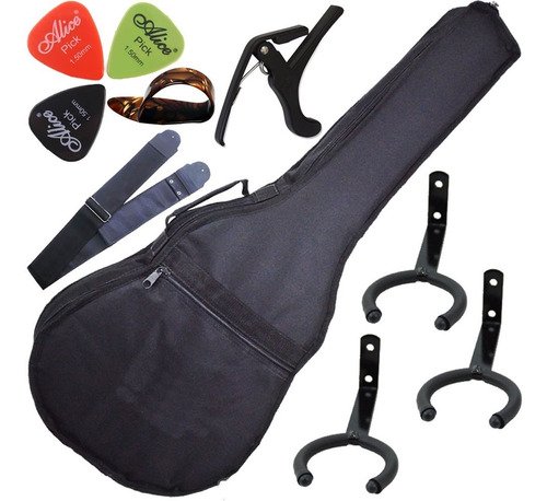 Kit Capa Acolchoada Violão Folk C/ Acessórios + 3 Suportes