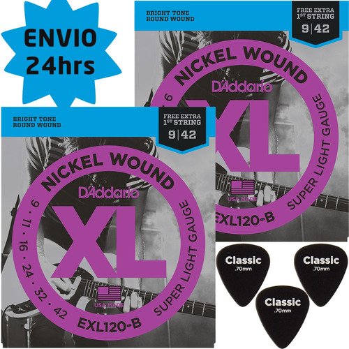 Kit 2 Encordoamento D'addario Para Guitarra Exl120 + Palheta