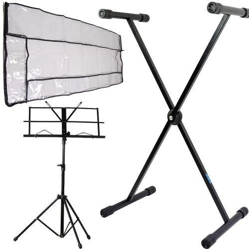 Kit Suporte Teclado C/ Cobertura 5/8 + Estante Partitura