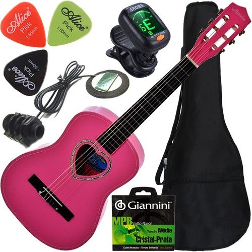 Kit Violão Eletroacústico Infantil Rosa 1/2 Austin Kauthon