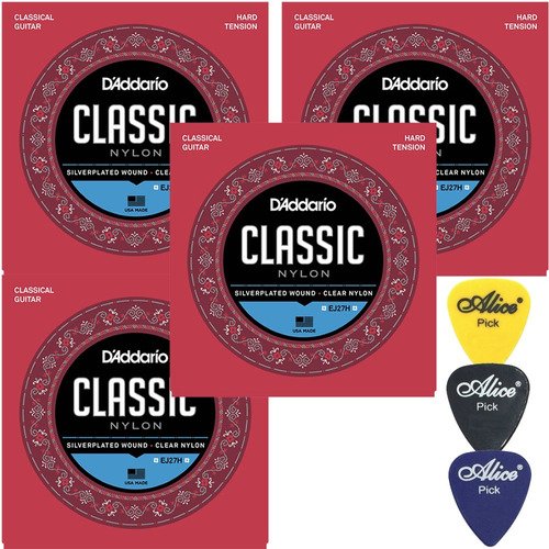 Kit 4 Jogos De Cordas D'addario Ej27h Classic Nylon + Palhet