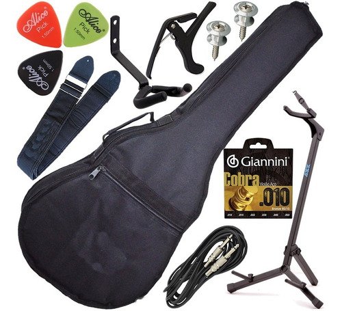 Kit Capa Acolchoada P/ Violão Folk Luxo Com Multi Acessórios