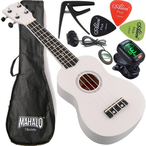 Kit Ukulele Soprano Eletroacústico Mahalo Branco Aquila