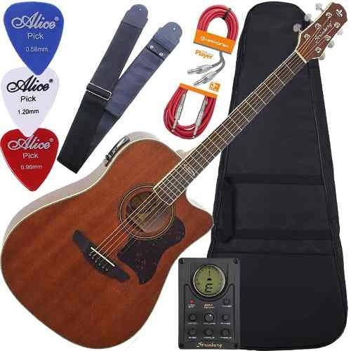 Kit Violão Folk Eletroacústico Strinberg C/ Capa Sd20c Mgs