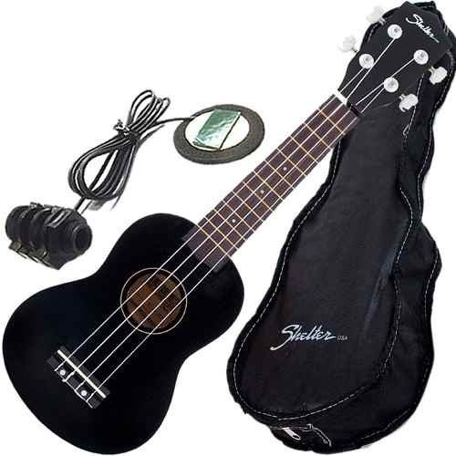 Ukulele Preto Shelter Soprano Eletroacústico C/ Capa Ukbw