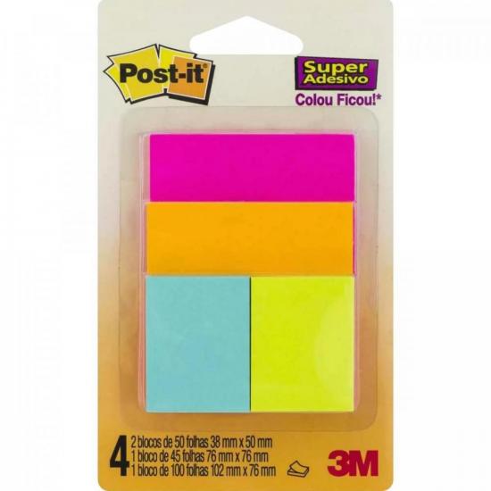 Blocos de Notas Adesivas Post-it 76 mm x 76 mm c/4 CASCATA 3M