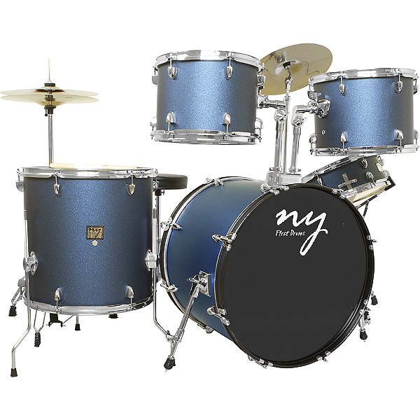 Bateria Acústica 2t Pr Sp Blue Sparkle Azul Com Banco Ny F1rst