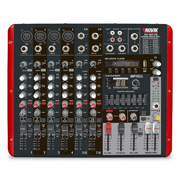 Nvk800p - Mesa De Som / Mixer 8 Canais Usb Nvk 800 P - Novik Neo
