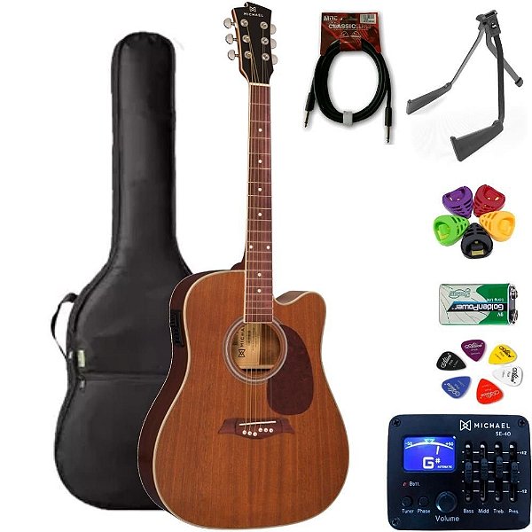 Violão Eletroacústico Michael Folk Aço VM921DTC Mahogany + KIT3CL