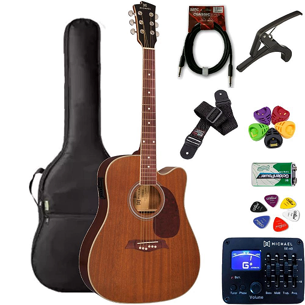 Violão Eletroacústico Michael Folk Aço VM921DTC Mahogany + KIT4KL