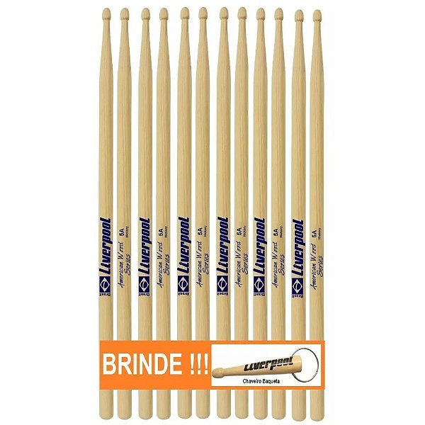 Baqueta 5A Hickory Ponta De Madeira 6 Pares hy 5AM Liverpool