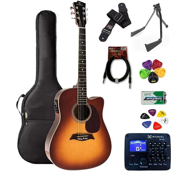 Violão Elétrico Aço Michael Folk Vm925dt Vs Vintage Sunburst