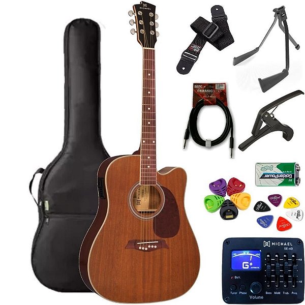 Violão Eletroacústico Michael Folk Aço VM921DTC Mahogany + KIT1CKL
