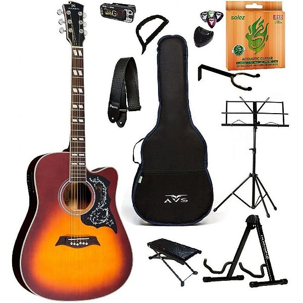 Violão Elétrico Michael VM925 SS Kit Estudante Intermediário