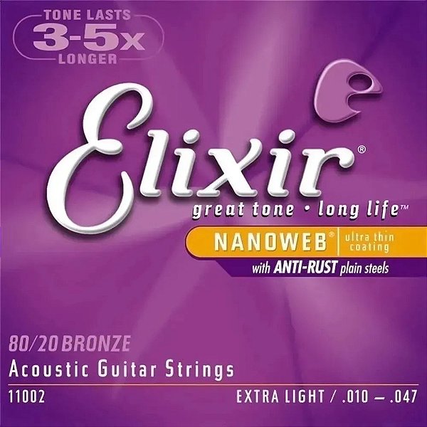 Encordoamento Elixir 1600 Extra Light (.010-.047) Para Violão Aço (Bronze Fosforoso Nanoweb)