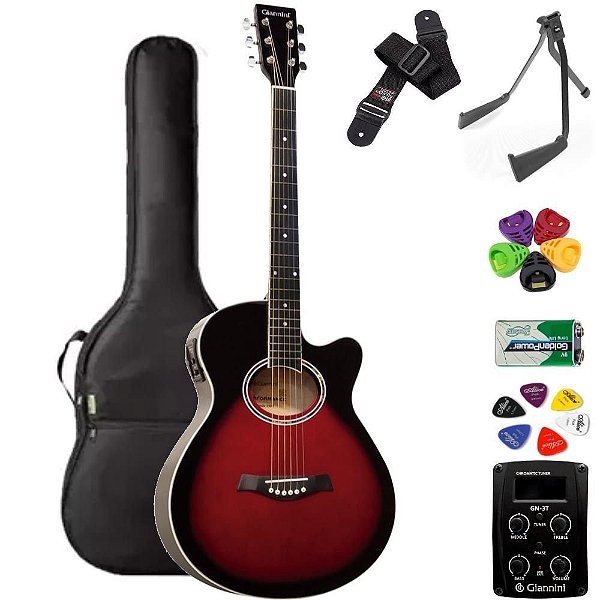 Violão Giannini Mini-Jumbo GSF1D Brown Red Burst + KIT2CI