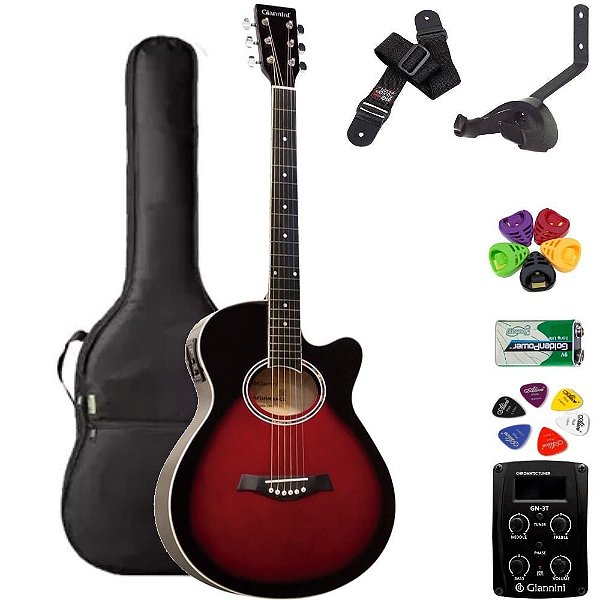 Violão Giannini Mini-Jumbo GSF1D Brown Red Burst + KIT2PL