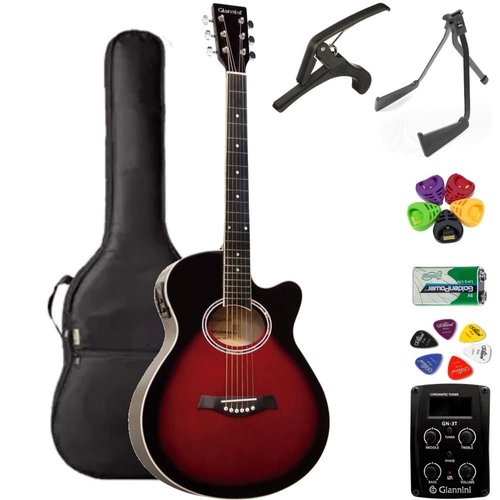 Violão Giannini Mini-Jumbo GSF1D Brown Red Burst + KIT6L
