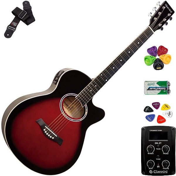 Violão Giannini Mini-Jumbo GSF1D Brown Red Burst + KIT7