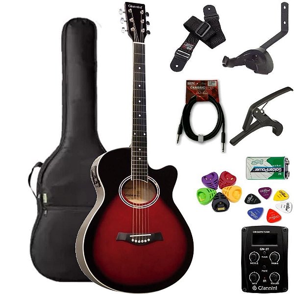 Violão Giannini Mini-Jumbo GSF1D Brown Red Burst + KIT1PKL