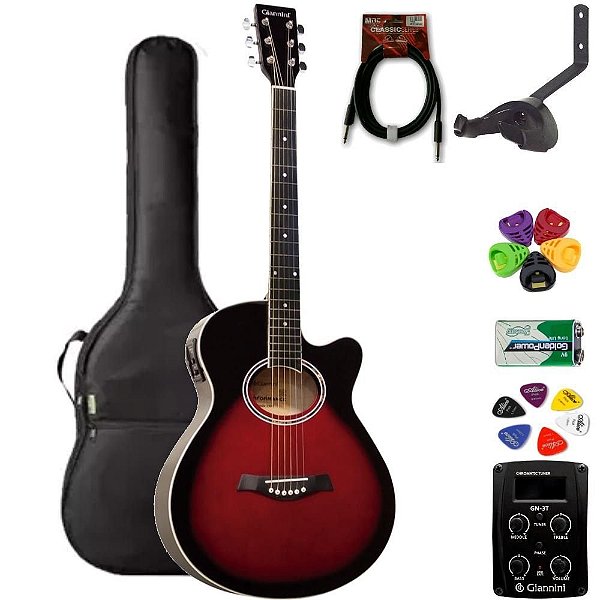 Violão Giannini Mini-Jumbo GSF1D Brown Red Burst + KIT3PI
