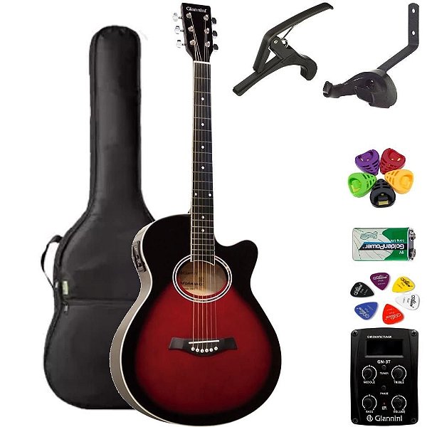 Violão Giannini Mini-Jumbo GSF1D Brown Red Burst + KIT1CKL