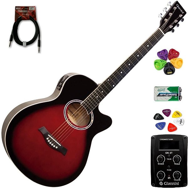 Violão Giannini Mini-Jumbo GSF1D Brown Red Burst + KIT8