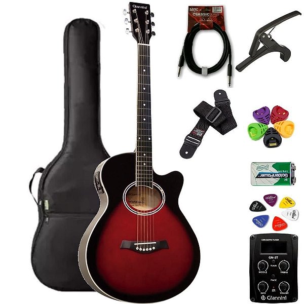 Violão Giannini Mini-Jumbo GSF1D Brown Red Burst + KIT4KI