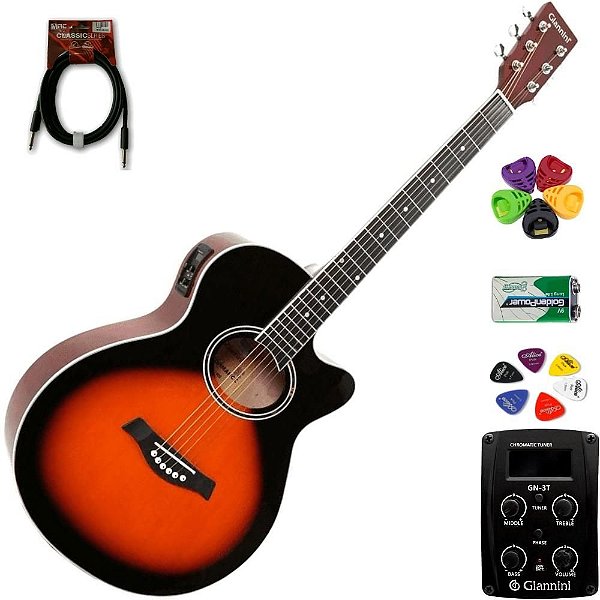 Violão Giannini Mini-Jumbo GSF1D 3 Tons Sunburst + KIT8