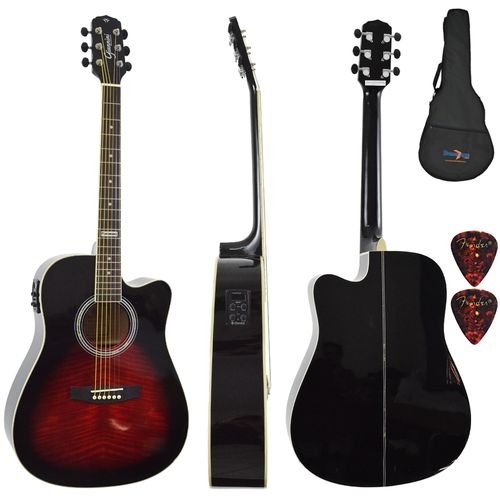 Kit Violão Eletroacústico Folk Gf1d Brb Brown Red Burst Giannini Com Capa Simples