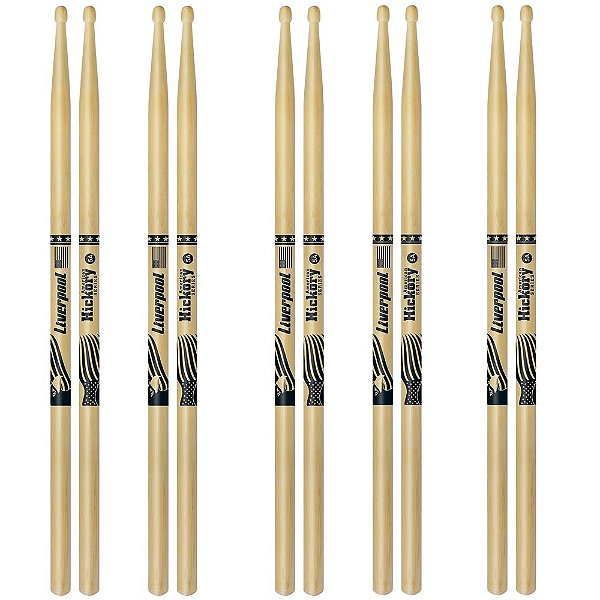 5 Pares Baqueta Hy 5am American Hickory 5a Ponta Madeira