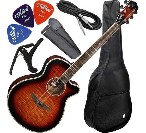 Kit Violão Hofma Eletroacústico Aço Eq Hd5s Hm236 Sunburst