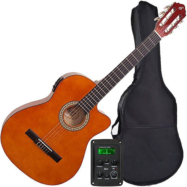 Kit Violão Flat Eletroacústico Nf14 Nt Nylon Giannini Bag Simples
