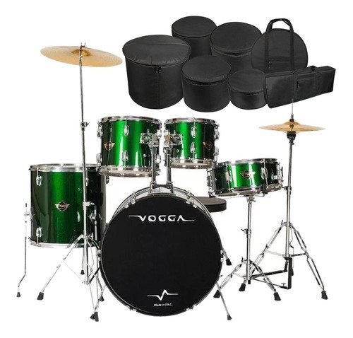 Bateria Acústica Vogga Bumbo 22 Vpd924 Verde C/ Kit Capa Bag