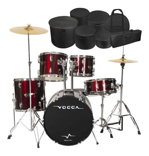 Bateria Acústica Vogga Bumbo 22 Vpd924 Vinho C/ Kit Capa Bag