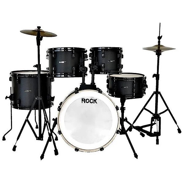 Bateria Rmv Rock Star Preto Bumbo De 20 + Pratos + Baquetas