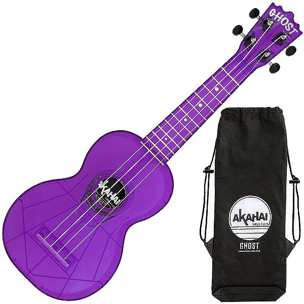 Ukulele Akahai Ghost Soprano Acústico Hawaii Black Berry Transparente